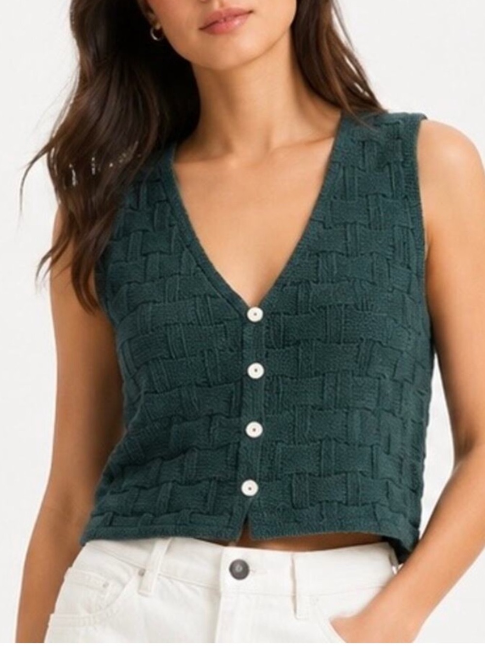 Madewell Olive Green Knit Button-Front Crop Tank